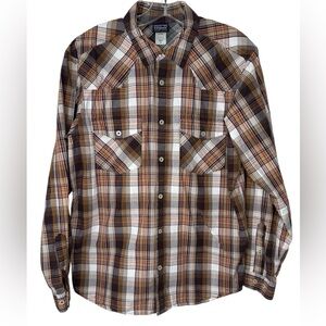 Patagonia Men's Long-Sleeved Good Shirt Style 52250 Brown Plaid Button-Up Medium